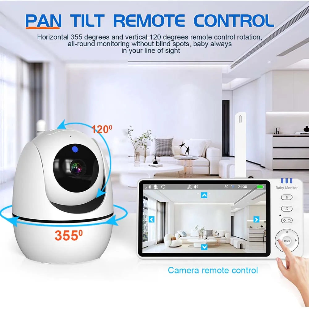 5-Inch PTZ Video Baby Monitor with Zoom & Night Vision