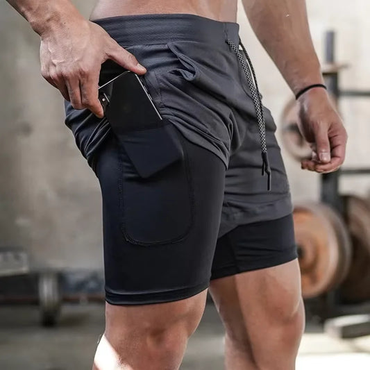 Men's 2-in-1 Running Shorts with Phone Pocket – Quick Dry