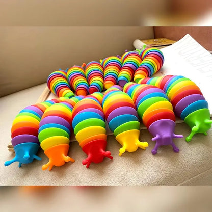 3D Slug Fidget Toy – Articulated Rainbow Caterpillar Sensory Toy