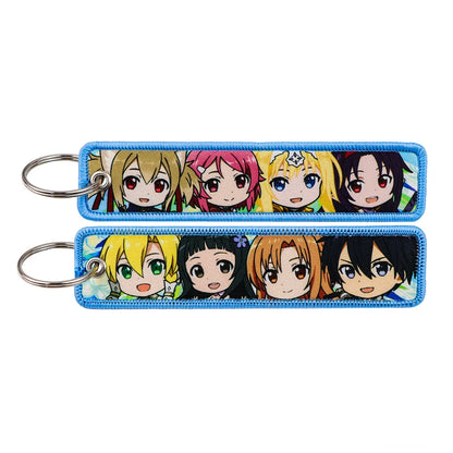 Anime Embroidery Keychain Tag – Cartoon Character Key Ring for Motorcycle, Car & Backpack