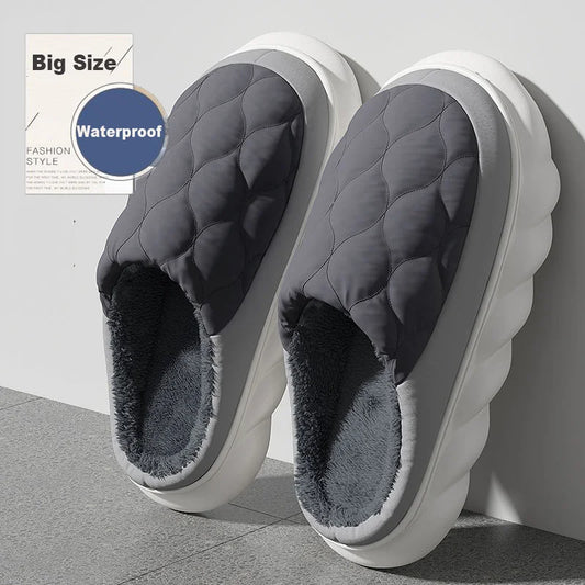 Waterproof Winter Slippers for Men – Warm Fur-Lined Indoor House Shoes
