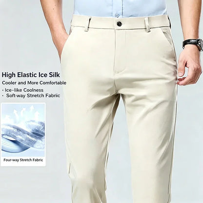 Men's Stretch Dress Pants – Ice Silk Wrinkle-Resistant Formal Trousers