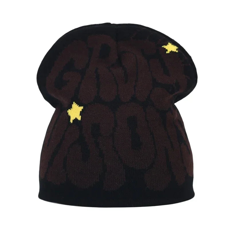 Y2K Letter Print Knit Beanie Hat – Unisex Winter Cap