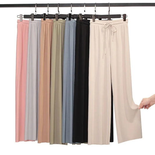Women's Wide Leg Ice Silk Pants – Casual Summer Trousers