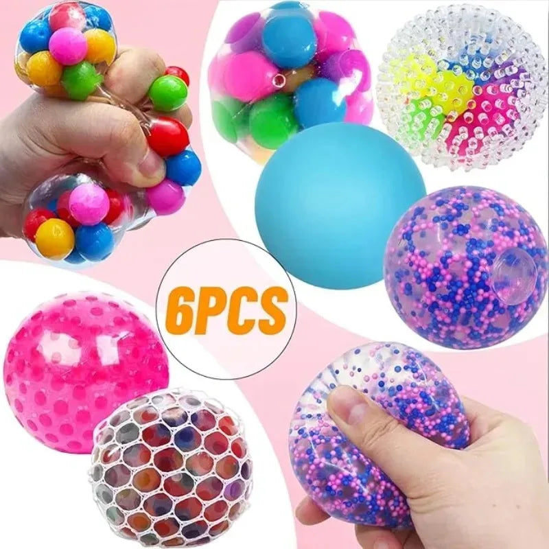 Mini Stress Relief Squeeze Balls – Rainbow Colors, Set of 6