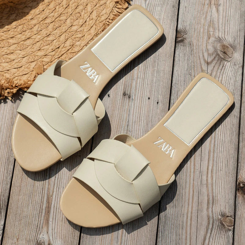 Women's Woven Flat Sandals – Casual Summer Slide Slippers