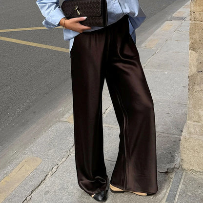 Women's Satin Wide Leg Pants – Elegant High Waist Trousers