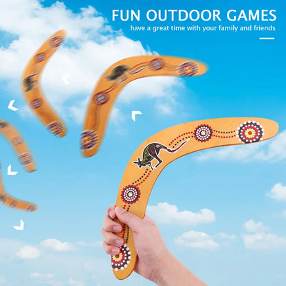 Wooden Boomerang with Kangaroo Print – Outdoor Throwing Toy for Kids & Adults