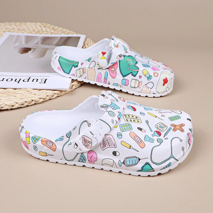 Nurse Clogs for Women – Cartoon Print Non-Slip Closed Toe Comfort Shoes