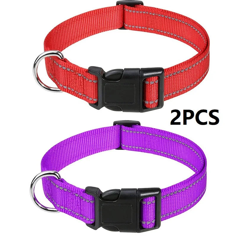 Reflective Dog Collar – Adjustable Nylon with Quick-Release Buckle, XS–XL