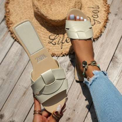 Women's Woven Flat Sandals – Casual Summer Slide Slippers