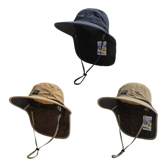 Wide Brim Bucket Hat with Neck Flap – Unisex Sun Protection for Hiking & Fishing