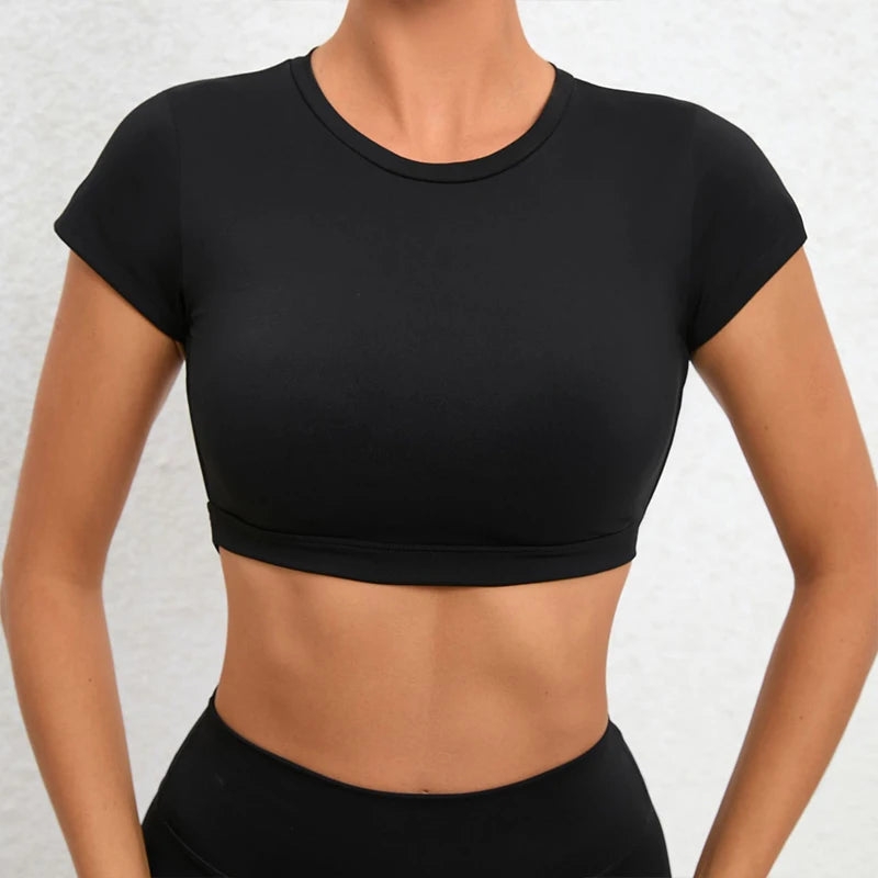 Women's Workout Crop Top – Backless Yoga Shirt with Built-In Chest Pads
