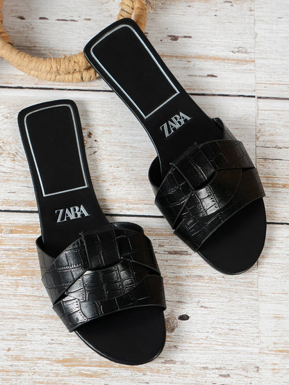 Women's Woven Flat Sandals – Casual Summer Slide Slippers