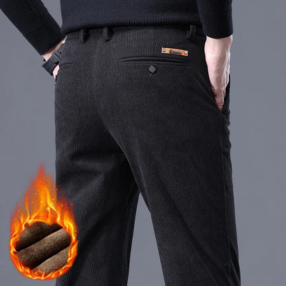 Men's Fleece-Lined Corduroy Pants – Warm Stretch Casual Trousers