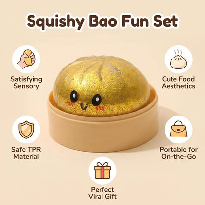 Glitter Squishy Stress Ball – Sparkle Bun Fidget Toy in Steamer Basket