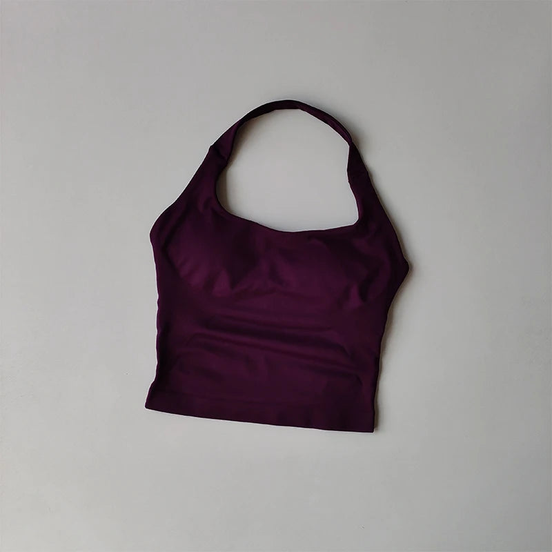 Halter Neck Sports Bra – Longline Strappy Crop Top for Yoga & Gym