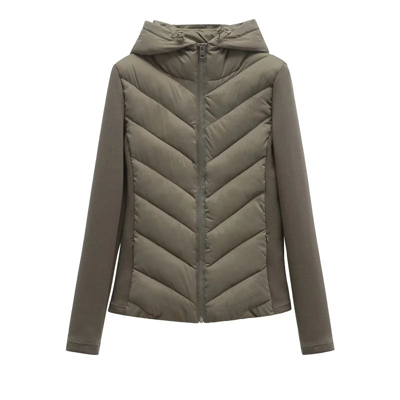 Women's Hooded Patchwork Jacket – Quilted Front Sport Coat