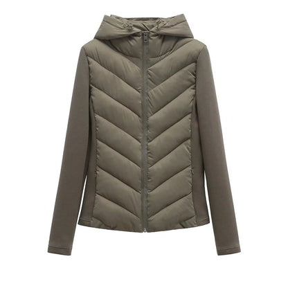 Women's Hooded Patchwork Jacket – Quilted Front Sport Coat