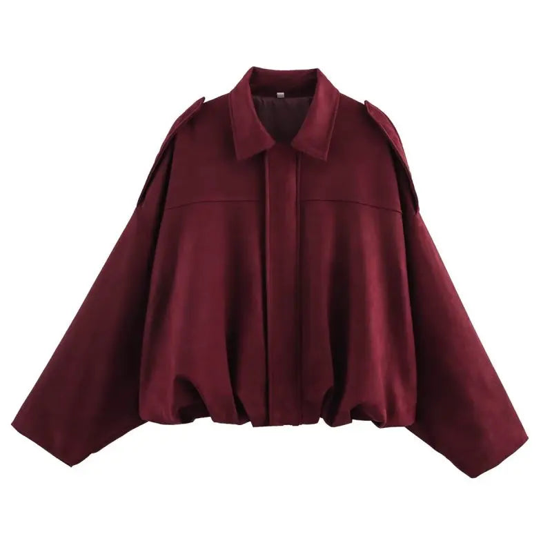 Women's Oversized Suede Coat – Batwing Sleeve Zip-Up Winter Jacket