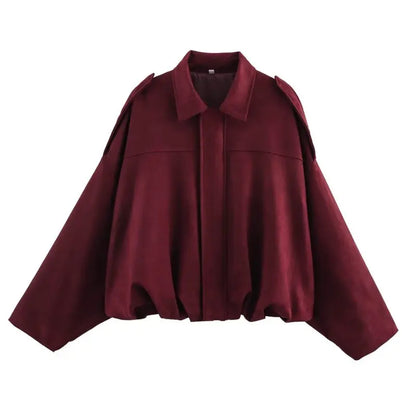 Women's Oversized Suede Coat – Batwing Sleeve Zip-Up Winter Jacket