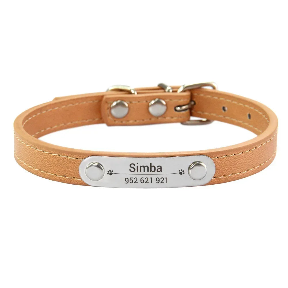 Personalized Dog Collar with Engraved ID Tag – PU Leather, Anti-Lost