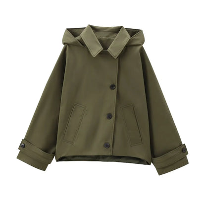 Women's Short Hooded Trench Coat – Single Breasted Jacket