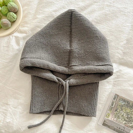Knitted Balaclava Hood & Collar Shawl – Women's Warm Winter Hat