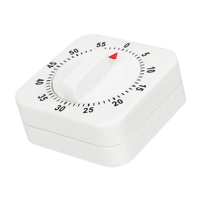60-Minute Mechanical Kitchen Timer – White Square Countdown Alarm
