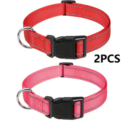 Reflective Dog Collar – Adjustable Nylon with Quick-Release Buckle, XS–XL