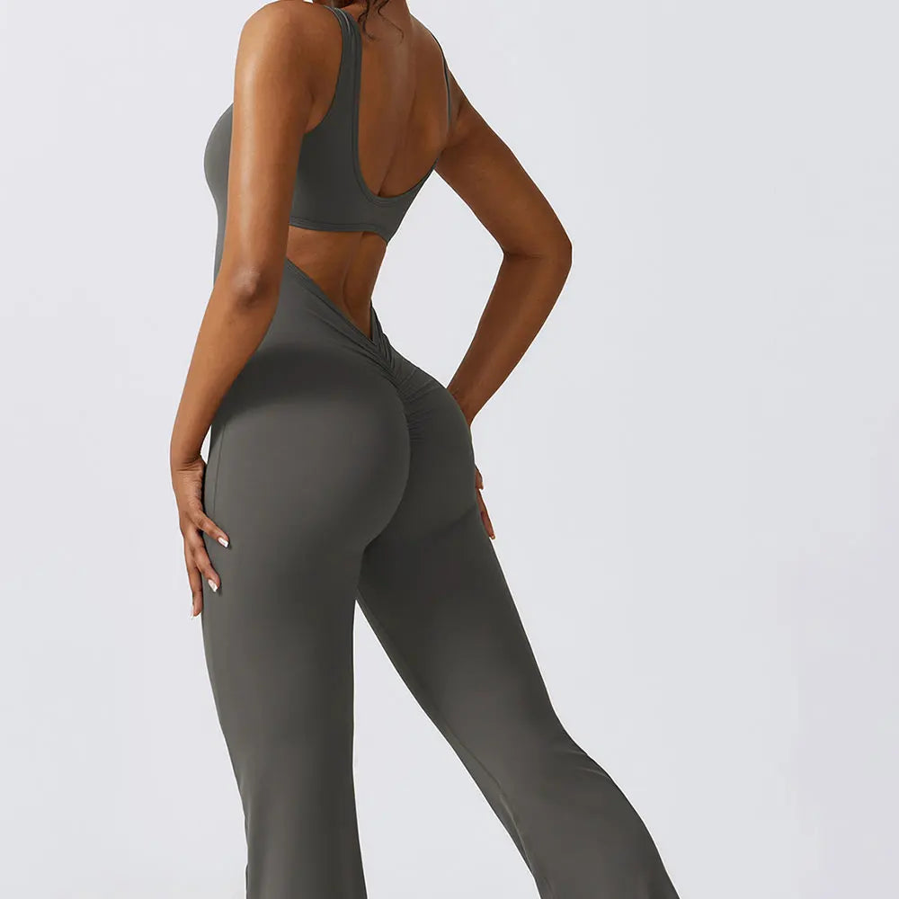 Women's Yoga Jumpsuit – Flare Leg Fitness Romper, Push Up