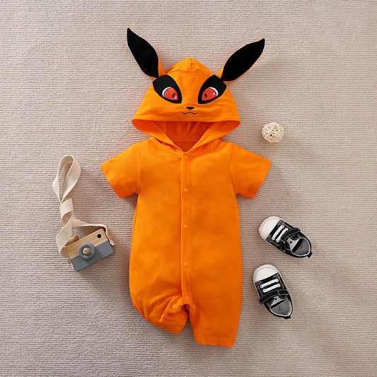 Anime Fox Baby Romper – Cute Hooded Cotton Jumpsuit