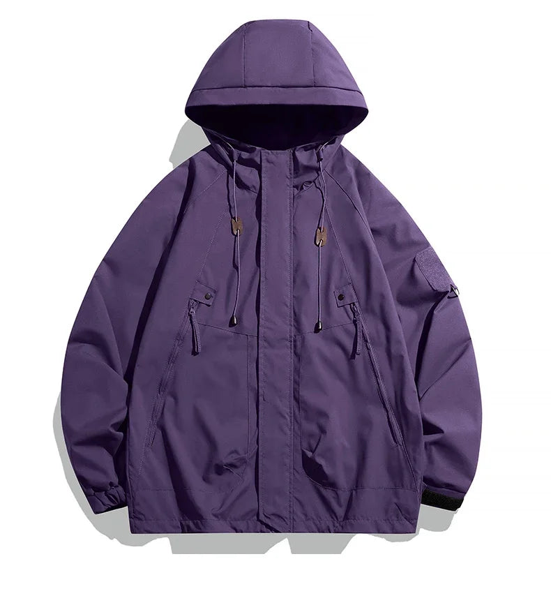 Men's Cargo Windbreaker Jacket – Waterproof Hooded Bomber Coat