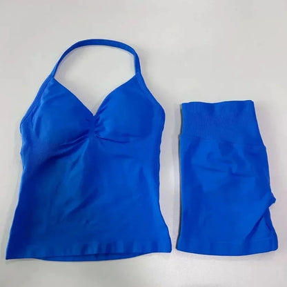 Women's Halter Neck Sports Bra & Shorts Set – Yoga Crop Top