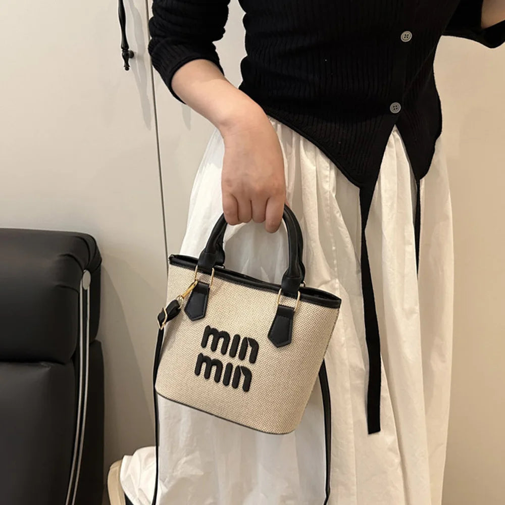 Straw Crossbody Handbag for Women – Casual Woven Tote Bag