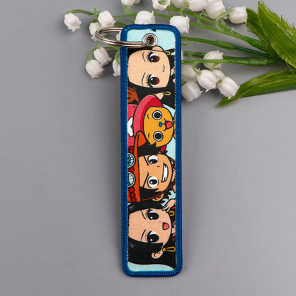 Anime Embroidery Keychain Tag – Cartoon Character Key Ring for Motorcycle, Car & Backpack