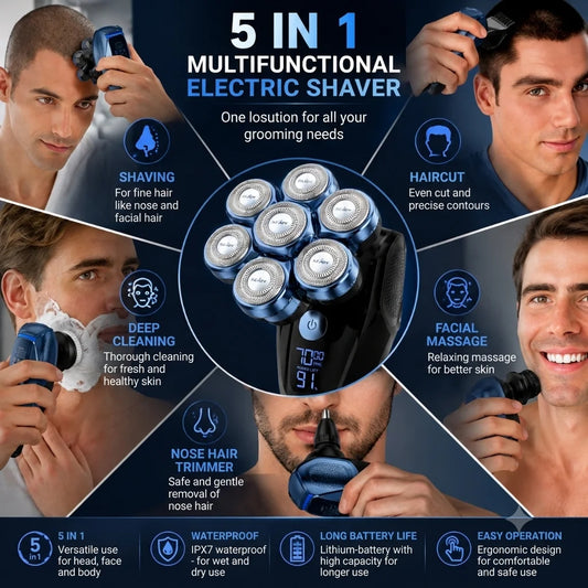 Head Shaver for Bald Men – Sejoy 7D Floating 5-in-1 Electric Shaver