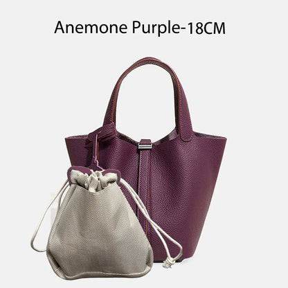 Genuine Leather Bucket Tote Bag for Women – Luxury Designer Handbag