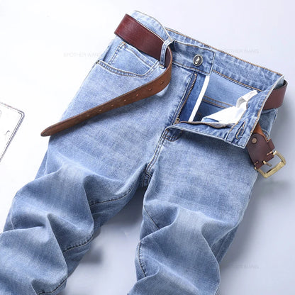 Men's Slim Fit Stretch Jeans – Classic Denim Pants in Light Blue, Smoke Gray & Blue Gray