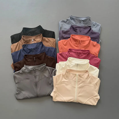 Women's Slim-Fit Zip-Up Athletic Jacket – Long Sleeve Running & Yoga Top