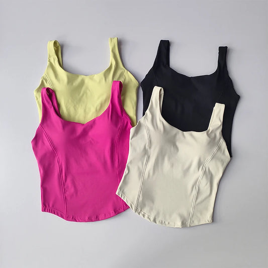 Women's Fitness Tank Top with Built-In Bra – Shockproof Yoga Vest
