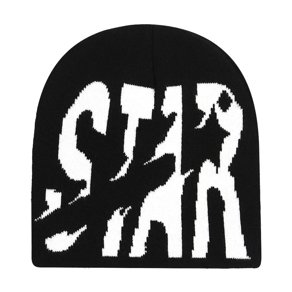Y2K Letter Print Knit Beanie Hat – Unisex Winter Cap