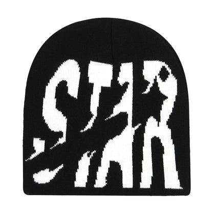 Y2K Letter Print Knit Beanie Hat – Unisex Winter Cap