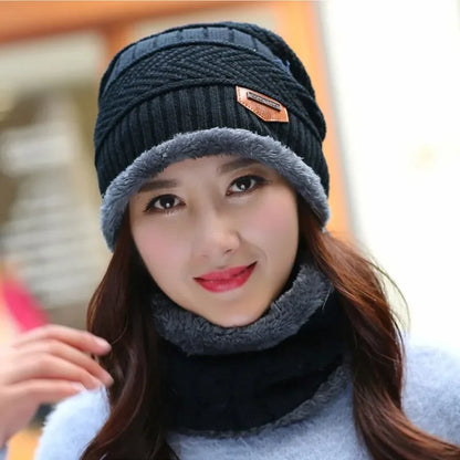 Winter Knit Beanie & Fleece Neck Warmer Set – Unisex