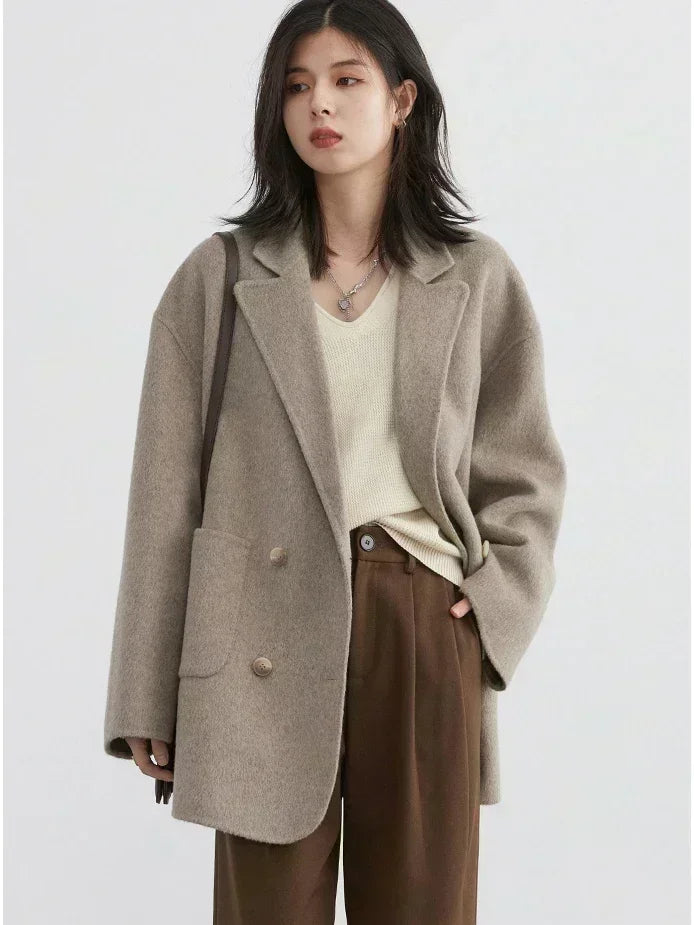 Women's Woolen Double-Breasted Oversized Coat