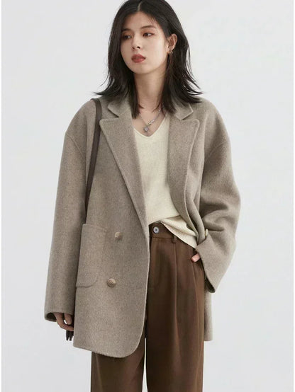 Women's Woolen Double-Breasted Oversized Coat