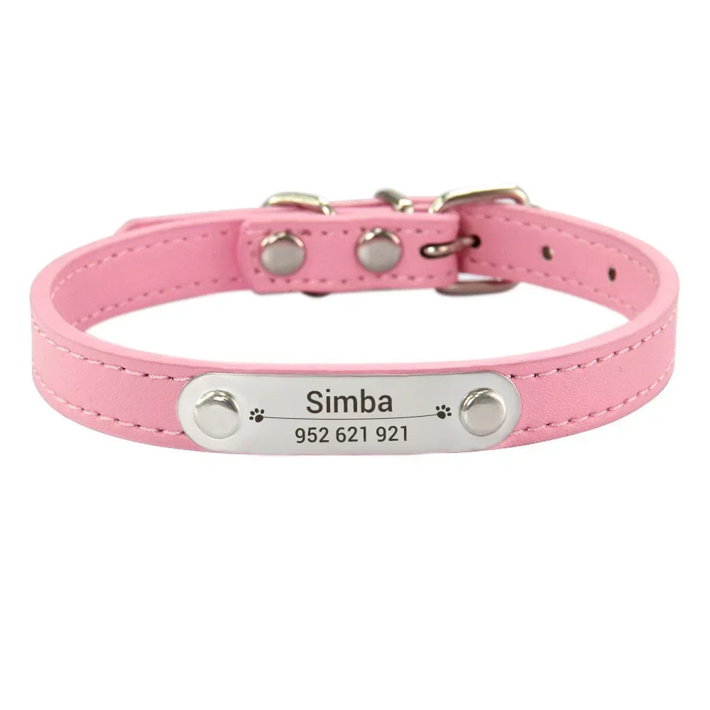 Personalized Dog Collar with Engraved ID Tag – PU Leather, Anti-Lost