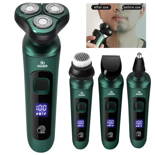 9D Electric Shaver for Men – 3-in-1 Rotary Razor with LED Display