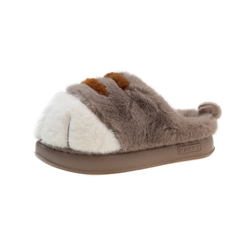 Fluffy Cat Paw Slippers for Women – Warm Non-Slip Home Shoes