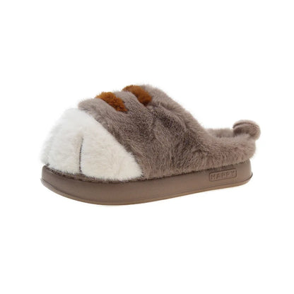 Fluffy Cat Paw Slippers for Women – Warm Non-Slip Home Shoes